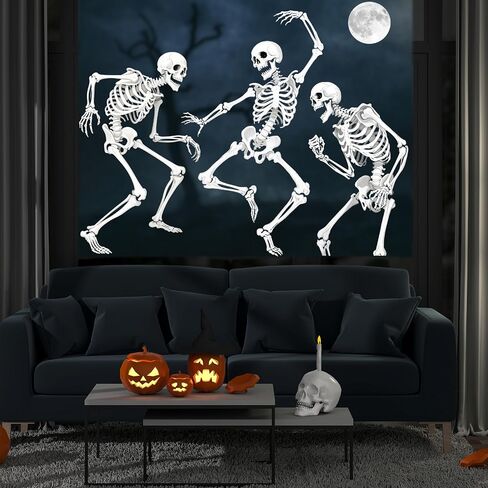 Whaline Extra Large Halloween Window Clings Dancing Skeleton Reusable Window Decals for Spooky Holiday Haunted House Home Office School Decor?3 Sheets in Saudi Arabia