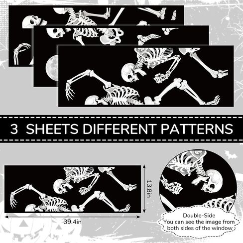 Whaline Extra Large Halloween Window Clings Dancing Skeleton Reusable Window Decals for Spooky Holiday Haunted House Home Office School Decor?3 Sheets in Saudi Arabia