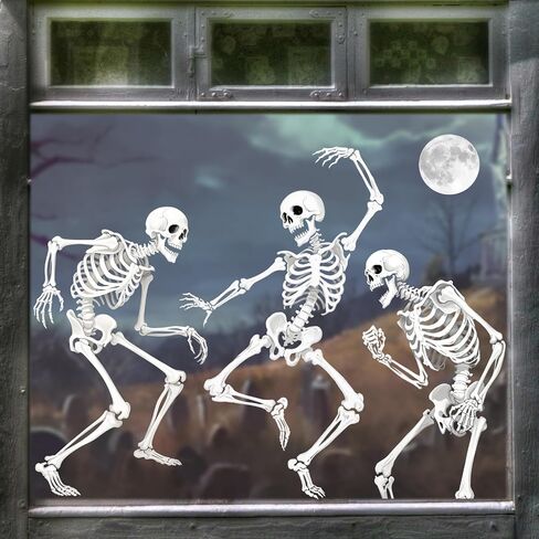 Whaline Extra Large Halloween Window Clings Dancing Skeleton Reusable Window Decals for Spooky Holiday Haunted House Home Office School Decor?3 Sheets in Saudi Arabia