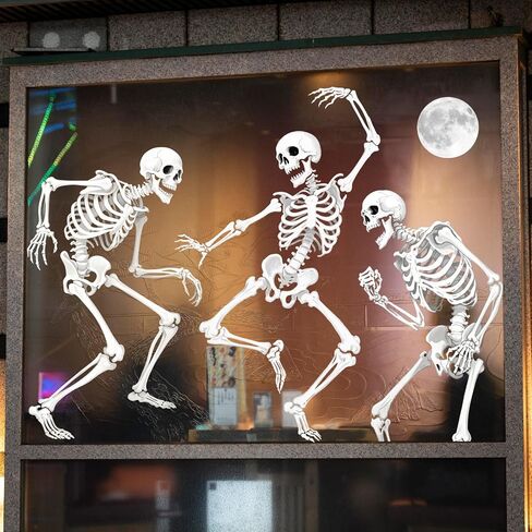 Whaline Extra Large Halloween Window Clings Dancing Skeleton Reusable Window Decals for Spooky Holiday Haunted House Home Office School Decor?3 Sheets in Saudi Arabia