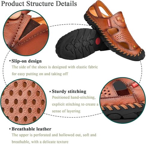 Men's Closed Toe Slip on Fisherman Sandal, Closed Toe Comfortable Leather Water Shoes, Non Slip Hiking Sandals for Travel Trekking Camping in Saudi Arabia