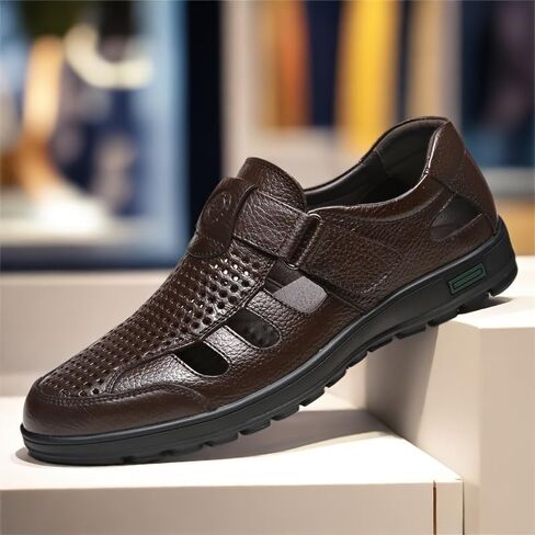 Men'S Summer Leather Sandals - Breathable, Non-Slip, Soft Sole, Round Toe,Plus Size Casual Stylish Sandals in Saudi Arabia