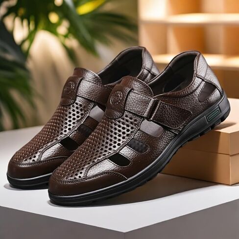 Men'S Summer Leather Sandals - Breathable, Non-Slip, Soft Sole, Round Toe,Plus Size Casual Stylish Sandals in Saudi Arabia