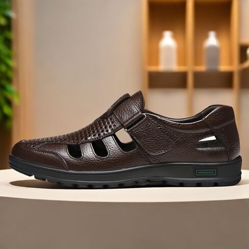 Men'S Summer Leather Sandals - Breathable, Non-Slip, Soft Sole, Round Toe,Plus Size Casual Stylish Sandals in Saudi Arabia