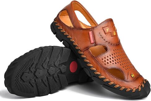 Men's Closed Toe Slip on Fisherman Sandal, Closed Toe Comfortable Leather Water Shoes, Non Slip Hiking Sandals for Travel Trekking Camping in Saudi Arabia