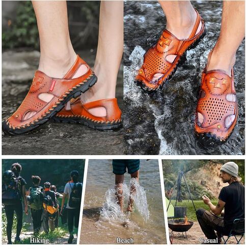 Men's Closed Toe Slip on Fisherman Sandal, Closed Toe Comfortable Leather Water Shoes, Non Slip Hiking Sandals for Travel Trekking Camping in Saudi Arabia