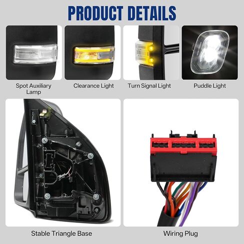 مرايا سحب للسائق تناسب 2017 2018 2019 2020 Ford F250 F350 F450 F550 Super Duty - تسخين كهربائي مع ضوء دوار، غطاء أسود إضافي للضوء in Kuwait
