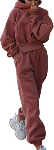 utcoco Womens Sweatsuits 2 Piece Outfits Casual Oversized Cropped Hoodies and Sweatpants Lounge Sweat Set in Saudi Arabia