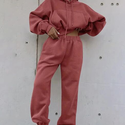 utcoco Womens Sweatsuits 2 Piece Outfits Casual Oversized Cropped Hoodies and Sweatpants Lounge Sweat Set in Saudi Arabia