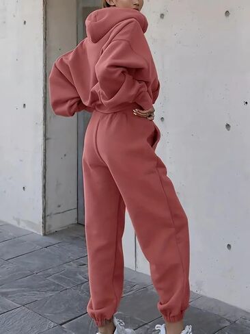 utcoco Womens Sweatsuits 2 Piece Outfits Casual Oversized Cropped Hoodies and Sweatpants Lounge Sweat Set in Saudi Arabia