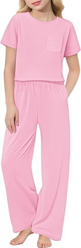 Arshiner Girls' Sleepwear Short Sleeve Long Pants Pajamas Sets Soft Loungwear for Kids in Saudi Arabia