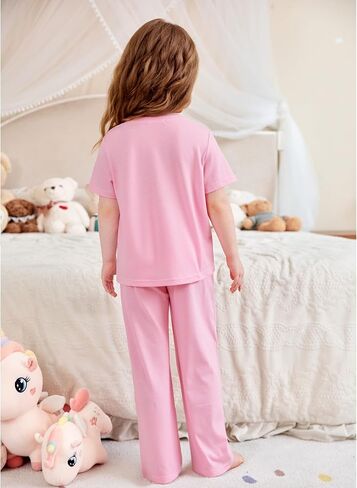 Arshiner Girls' Sleepwear Short Sleeve Long Pants Pajamas Sets Soft Loungwear for Kids in Saudi Arabia