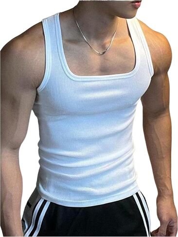 OYOANGLE Men's Square Neck Ribbed Knit Tank Top Basic Solid Sleeveless Undershirts Muscle Tops in Saudi Arabia