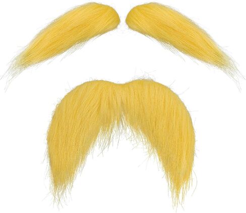 Yellow Mustache and Eyebrows for Adults, Novelty Yellow Fake Beard and Eyebrows, Cosplay Halloween Costume Accessories Funny Party Favor Men Women in Saudi Arabia