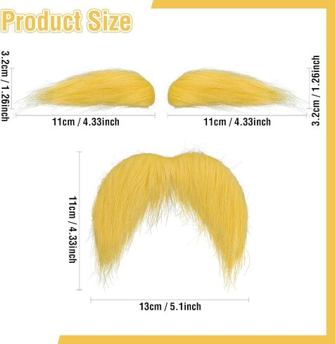 Yellow Mustache and Eyebrows for Adults, Novelty Yellow Fake Beard and Eyebrows, Cosplay Halloween Costume Accessories Funny Party Favor Men Women in Saudi Arabia