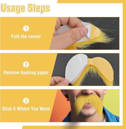 Yellow Mustache and Eyebrows for Adults, Novelty Yellow Fake Beard and Eyebrows, Cosplay Halloween Costume Accessories Funny Party Favor Men Women in Saudi Arabia