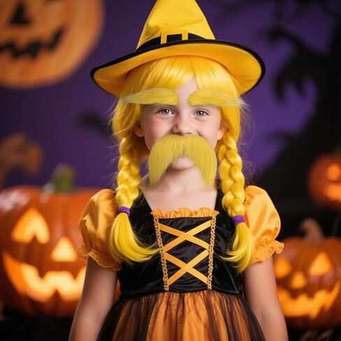 Yellow Mustache and Eyebrows for Adults, Novelty Yellow Fake Beard and Eyebrows, Cosplay Halloween Costume Accessories Funny Party Favor Men Women in Saudi Arabia