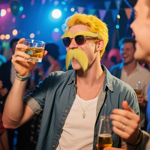 Yellow Mustache and Eyebrows for Adults, Novelty Yellow Fake Beard and Eyebrows, Cosplay Halloween Costume Accessories Funny Party Favor Men Women in Saudi Arabia