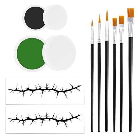 طقم مكياج الهالوين باللون الأخضر الداكن، مجموعة إكسسوارات طلاء الوجه مع ملصقات وشم الندبات، ملحقات تنكرية لأزياء الهالوين التنكرية، مستلزمات حفلات المسابقات in Kuwait