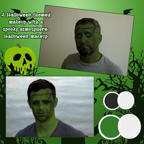 طقم مكياج الهالوين باللون الأخضر الداكن، مجموعة إكسسوارات طلاء الوجه مع ملصقات وشم الندبات، ملحقات تنكرية لأزياء الهالوين التنكرية، مستلزمات حفلات المسابقات in Kuwait