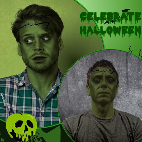 طقم مكياج الهالوين باللون الأخضر الداكن، مجموعة إكسسوارات طلاء الوجه مع ملصقات وشم الندبات، ملحقات تنكرية لأزياء الهالوين التنكرية، مستلزمات حفلات المسابقات in Kuwait