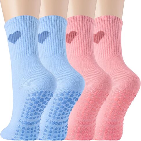 Pilates Socks for Women with Non Slip Grippers,Cute heart Non-Slip Yoga Crew cotton Socks for Barre Barefoot Workout in Saudi Arabia
