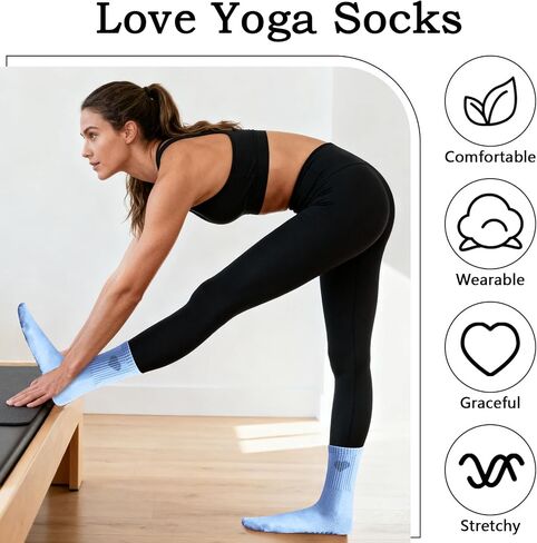 Pilates Socks for Women with Non Slip Grippers,Cute heart Non-Slip Yoga Crew cotton Socks for Barre Barefoot Workout in Saudi Arabia