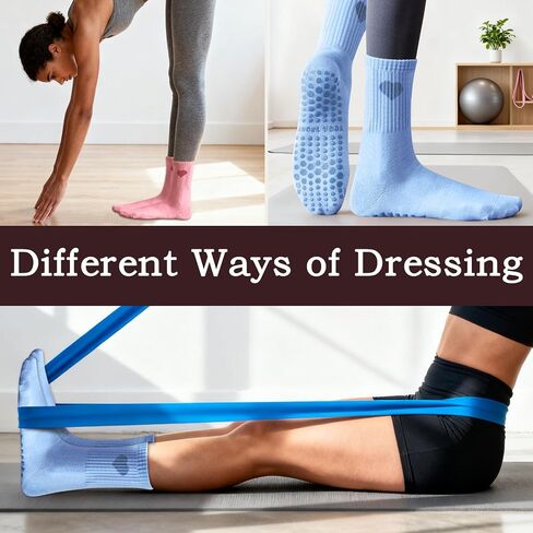Pilates Socks for Women with Non Slip Grippers,Cute heart Non-Slip Yoga Crew cotton Socks for Barre Barefoot Workout in Saudi Arabia