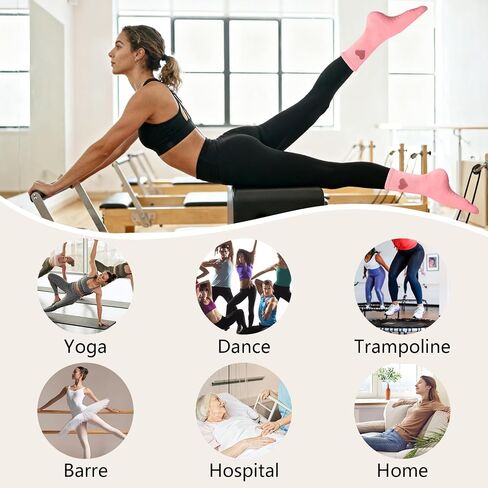Pilates Socks for Women with Non Slip Grippers,Cute heart Non-Slip Yoga Crew cotton Socks for Barre Barefoot Workout in Saudi Arabia