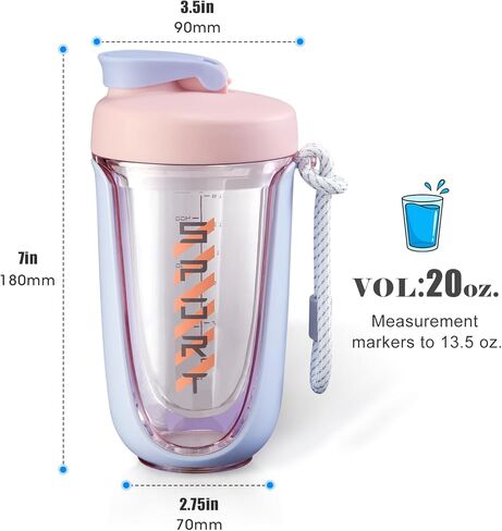 أكواب شيكر لمخفوق البروتين، زجاجة شيكر بروتين 20 أونصة، مقاومة للتسرب، شيكر مثالي للصالة الرياضية، زجاجة ما قبل التمرين، كوب شيكر كوكتيل، مخفوقات مكملة لفقدان الوزن in Kuwait