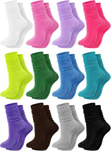 12 Pairs Women Slouch Socks Bulk Cotton Scrunch Stacked Boot Socks for Women Girls in Saudi Arabia