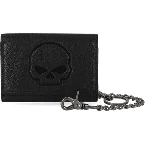 Harley-Davidson Men's Skull Embossed Medium Biker Chain Leather Wallet, Black in Saudi Arabia