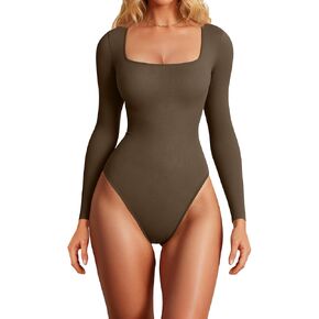 GXIN Bodysuits for Women Sexy Long Sleeve Square Neck Ribbed Fitted Body Suits for Womens in Saudi Arabia
