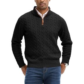 Men's Quarter Zip Pullover Sweaters Cable Knit Texture Slim Fit Mock Neck Sweaters in Kuwait