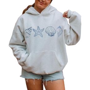 Embroidered Hoodies for Women Teen Girl Y2k Long Sleeve Beach Graphic Print Oversized Hooded Sweatshirt in Kuwait