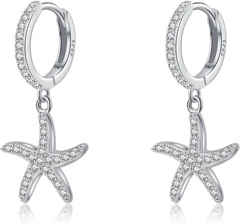 SLUYNZ 925 Sterling Silver CZ Starfish Hoop Earrings for Women Teens Starfish Huggie Earrings Drop for Beach in Saudi Arabia
