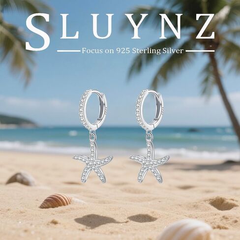 SLUYNZ 925 Sterling Silver CZ Starfish Hoop Earrings for Women Teens Starfish Huggie Earrings Drop for Beach in Saudi Arabia