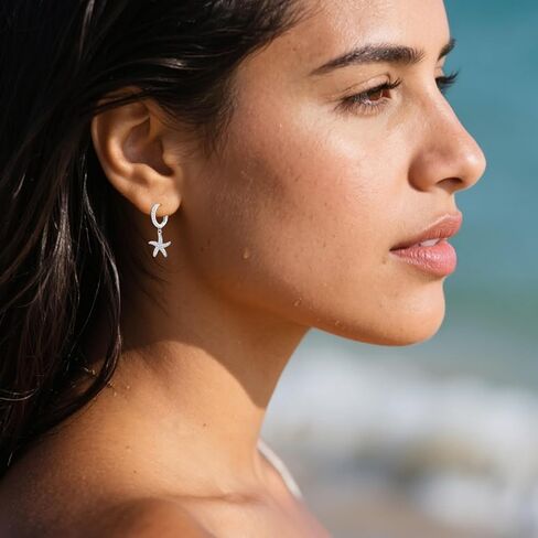 SLUYNZ 925 Sterling Silver CZ Starfish Hoop Earrings for Women Teens Starfish Huggie Earrings Drop for Beach in Saudi Arabia
