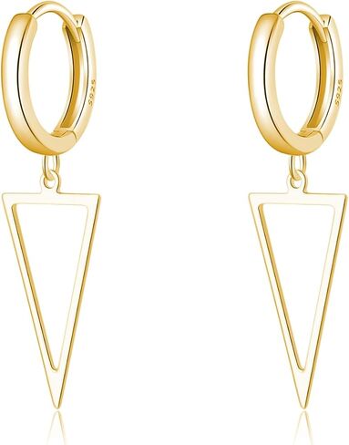 SLUYNZ 925 Sterling Silver Triangle Dangle Earrings for Women Teens Simple Geometric Dangle Earrings Minimalist Hoop Earrings Drop in Saudi Arabia