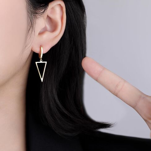 SLUYNZ 925 Sterling Silver Triangle Dangle Earrings for Women Teens Simple Geometric Dangle Earrings Minimalist Hoop Earrings Drop in Saudi Arabia
