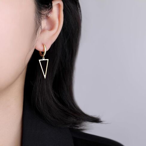 SLUYNZ 925 Sterling Silver Triangle Dangle Earrings for Women Teens Simple Geometric Dangle Earrings Minimalist Hoop Earrings Drop in Saudi Arabia