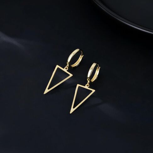 SLUYNZ 925 Sterling Silver Triangle Dangle Earrings for Women Teens Simple Geometric Dangle Earrings Minimalist Hoop Earrings Drop in Saudi Arabia