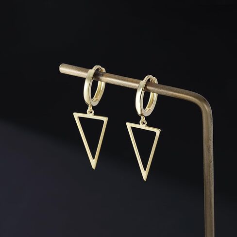 SLUYNZ 925 Sterling Silver Triangle Dangle Earrings for Women Teens Simple Geometric Dangle Earrings Minimalist Hoop Earrings Drop in Saudi Arabia