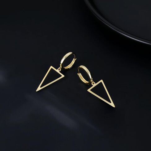 SLUYNZ 925 Sterling Silver Triangle Dangle Earrings for Women Teens Simple Geometric Dangle Earrings Minimalist Hoop Earrings Drop in Saudi Arabia