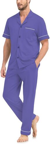 COLORFULLEAF Men's 100% Cotton Pajamas Sets Pants and Short Top 2 Pieces Sleepwear Soft Comfy Pajs for Men with pockets in Saudi Arabia