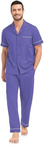 COLORFULLEAF Men's 100% Cotton Pajamas Sets Pants and Short Top 2 Pieces Sleepwear Soft Comfy Pajs for Men with pockets in Saudi Arabia