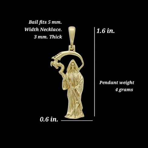 Grim Reaper Death Pendant In Sterling Silver 925 14K Gold Plated, Gothic Style Santa Muerte Jewelry Charm in Saudi Arabia