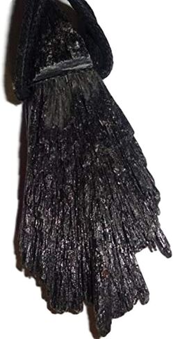 Raw Black Kyanite fan blade Rough Natural Crystal Healing Gemstone Wrapped Pendant with Soft Cord 22" Necklace in Saudi Arabia