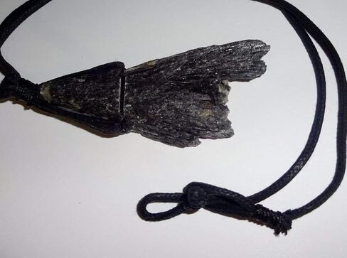 Raw Black Kyanite fan blade Rough Natural Crystal Healing Gemstone Wrapped Pendant with Soft Cord 22" Necklace in Saudi Arabia