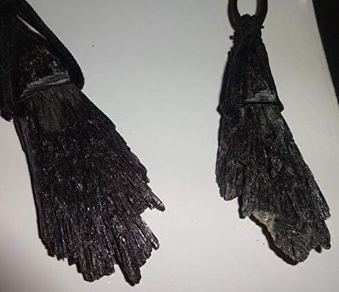 Raw Black Kyanite fan blade Rough Natural Crystal Healing Gemstone Wrapped Pendant with Soft Cord 22" Necklace in Saudi Arabia